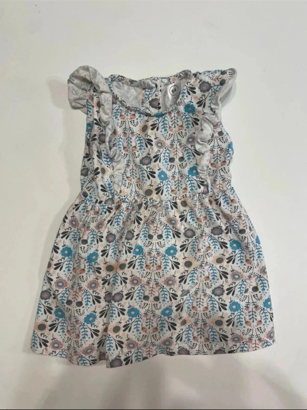 Girls Floral Ruffle Dress - Blue & Pink